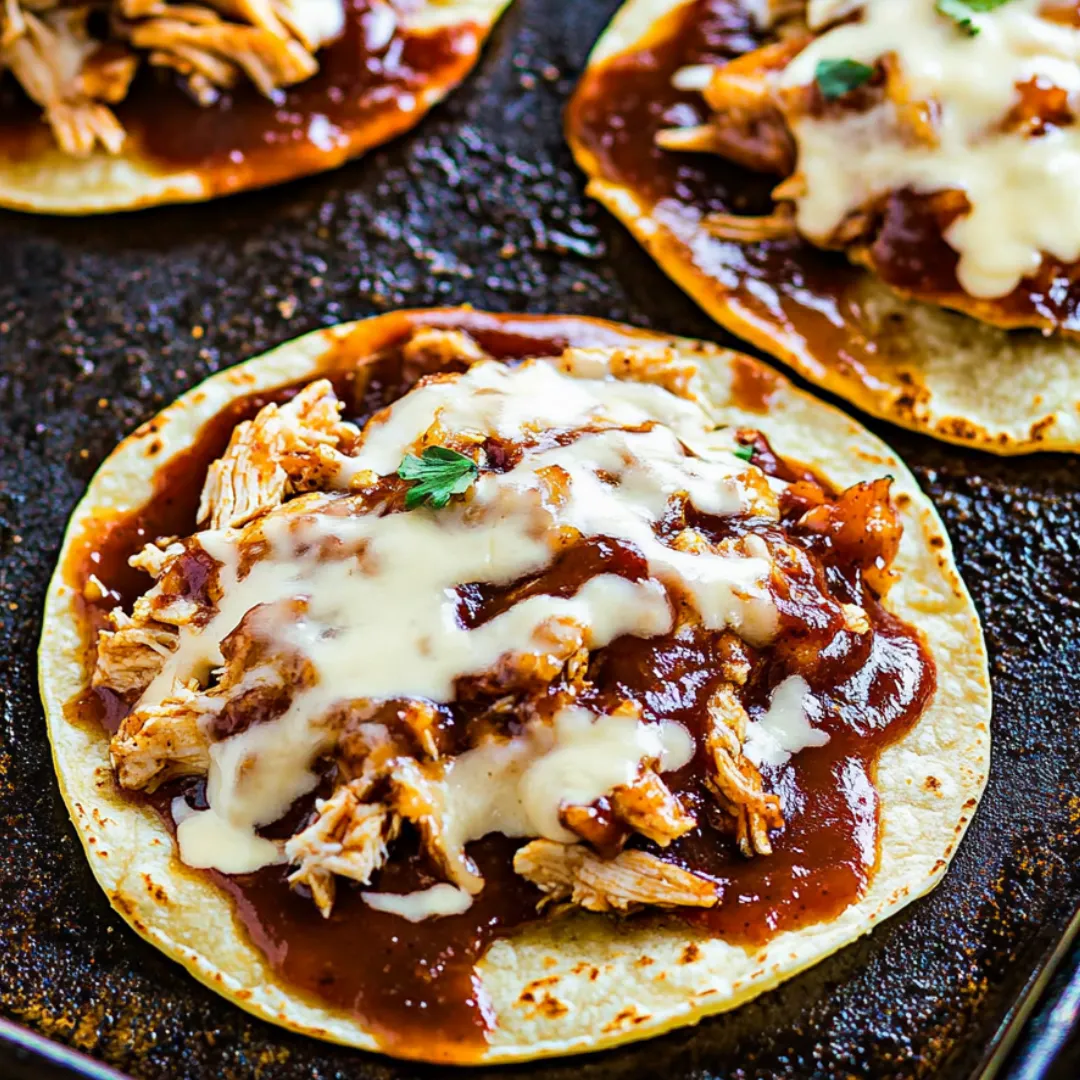 A plate of food with meat and cheese on top.