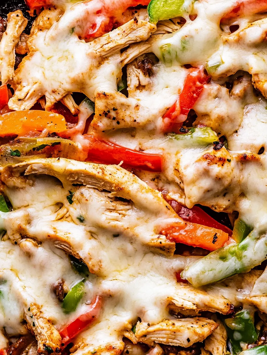 A pizza with chicken and peppers.