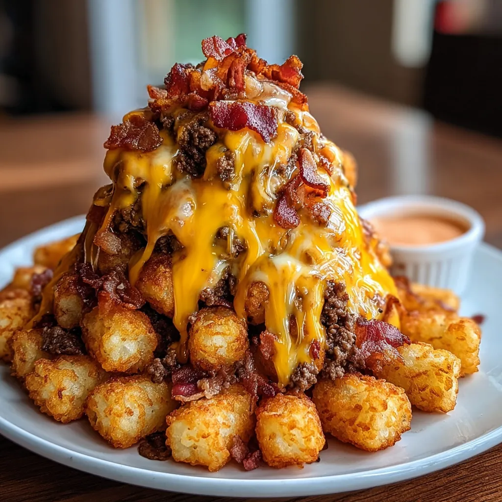 A dish of tater tot cones packed with beef, cheese, and bacon.