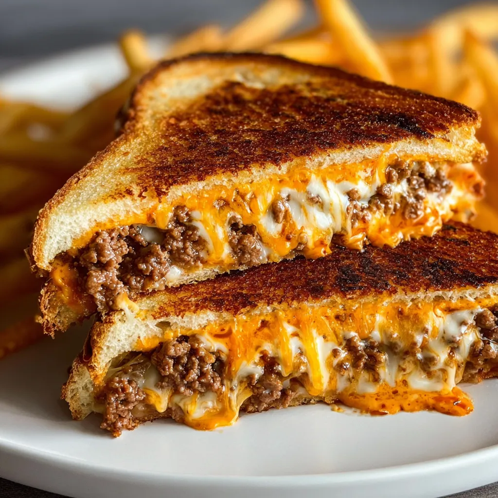 A sandwich with cheese and meat on a plate.