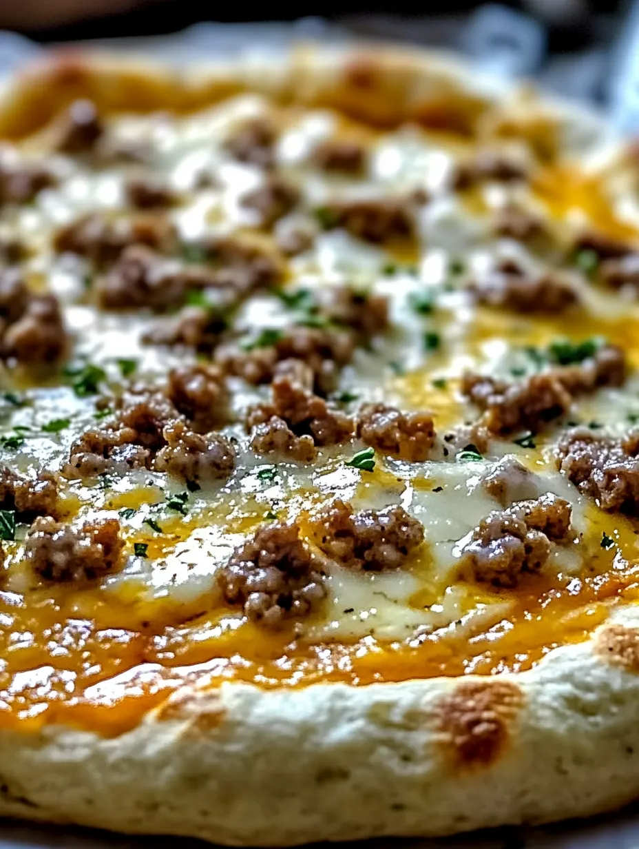 A slice of pizza with cheese and sausage.