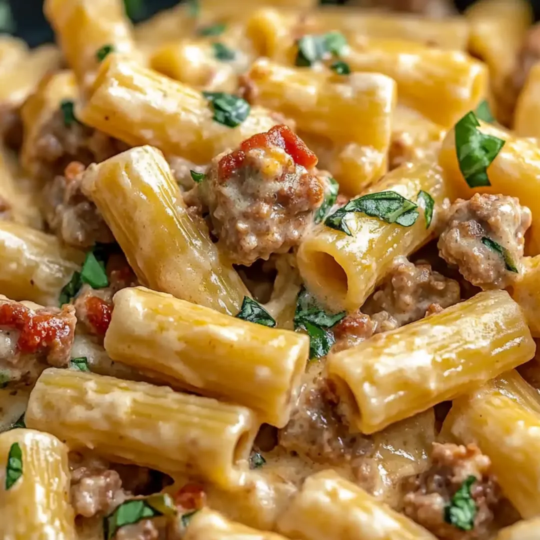 A plate of pasta with meat and vegetables.