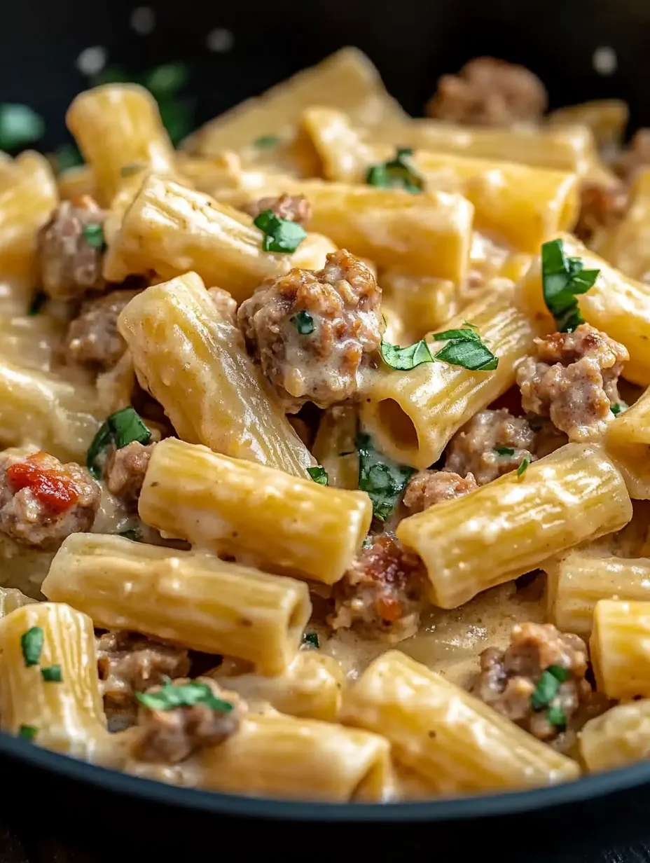A bowl of pasta with meat and cheese.