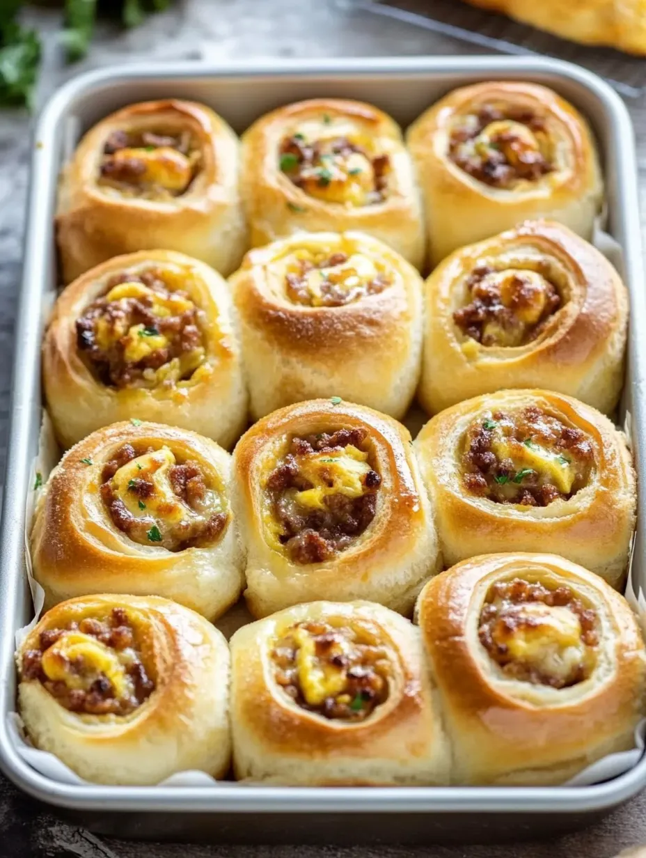 A tray of rolls with cheese and meat.