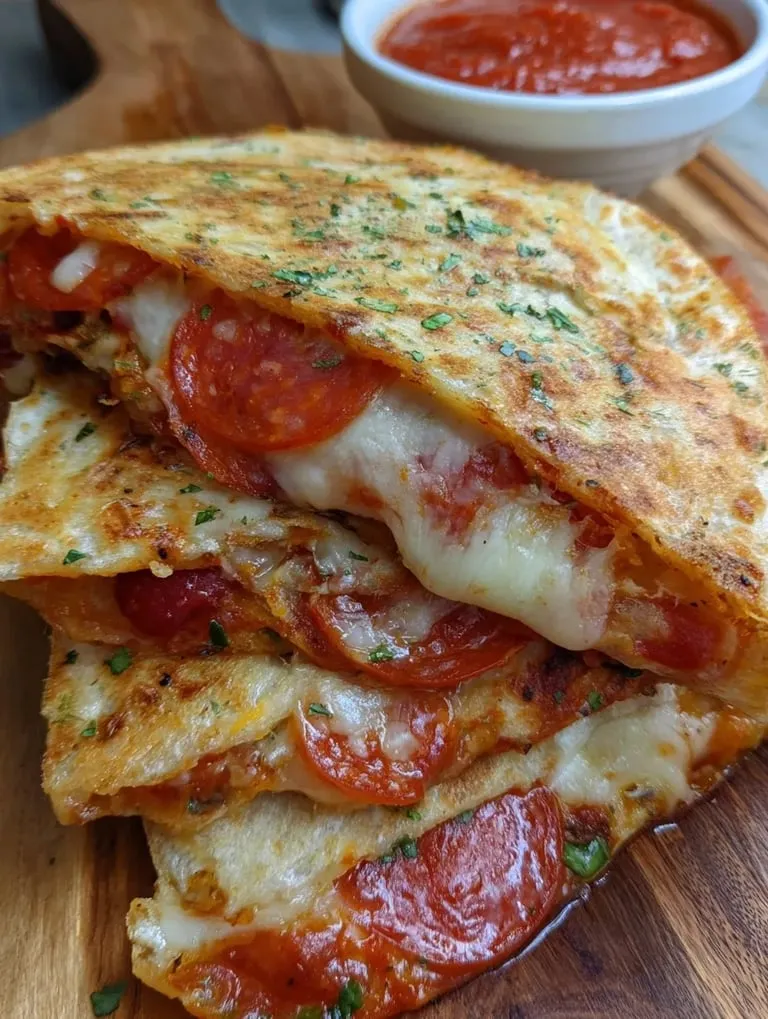 A stack of pizza slices with tomatoes and cheese.