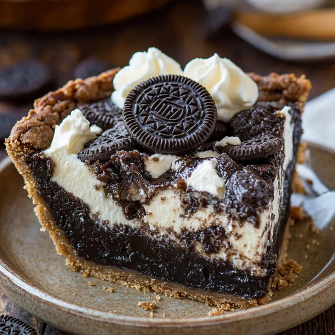 A slice of chocolate cake with white icing and a chocolate chip on top.