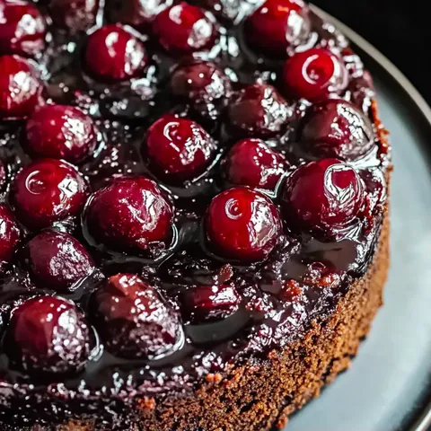 A slice of chocolate cake with cherries on top.