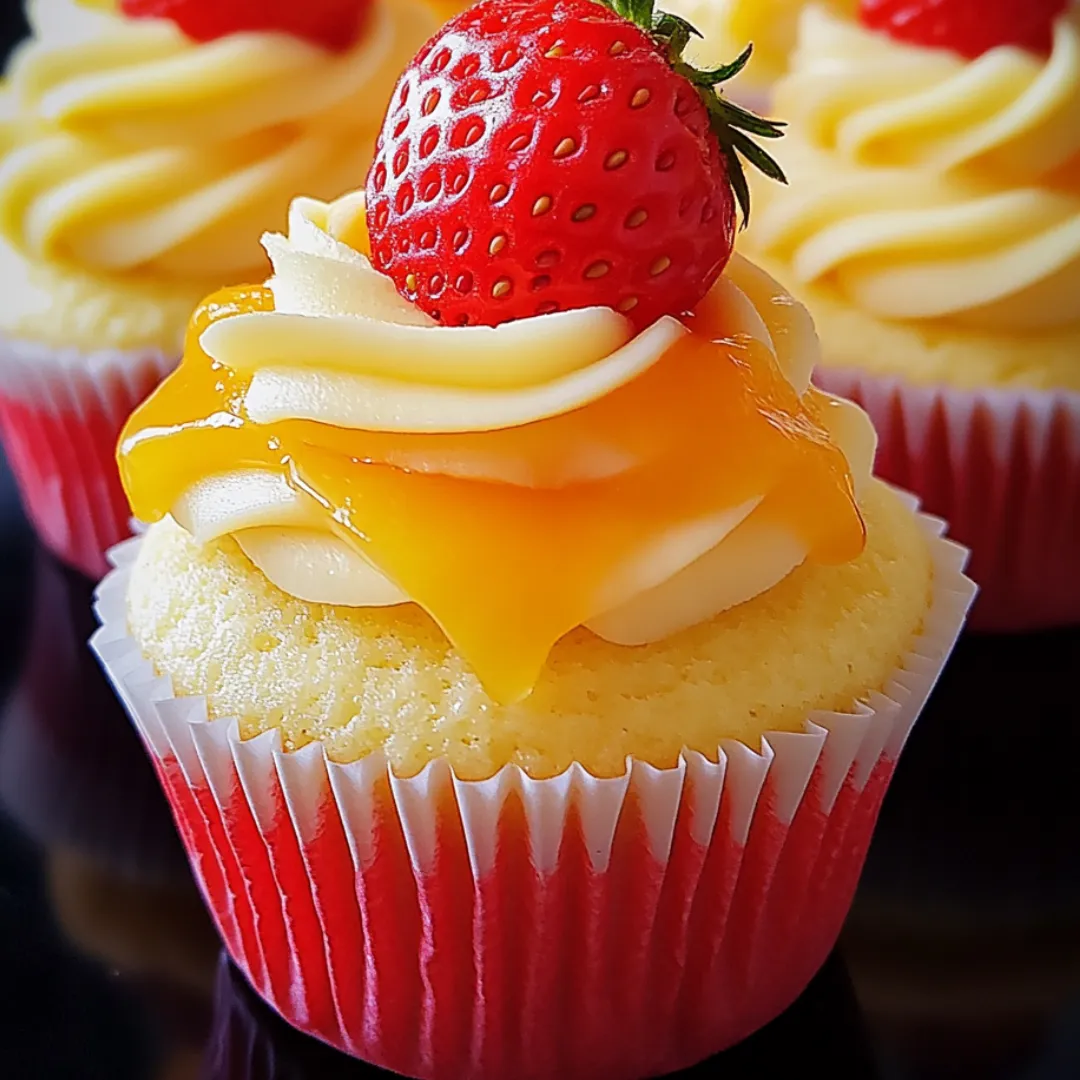 A cupcake with a strawberry on top.