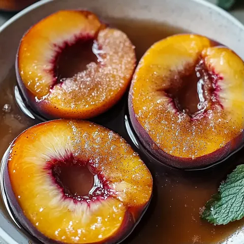 Peaches in a bowl with syrup.