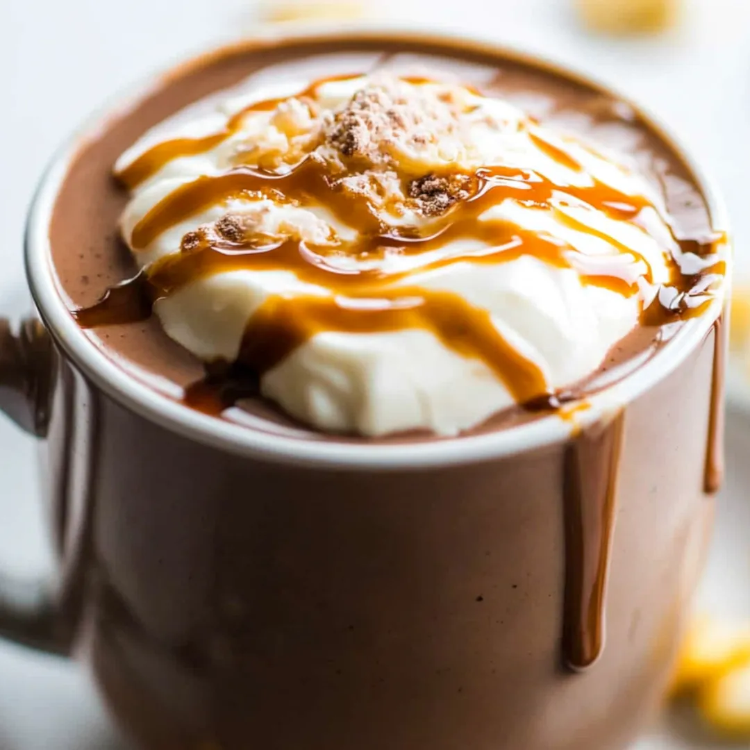 A cup of chocolate with whipped cream.