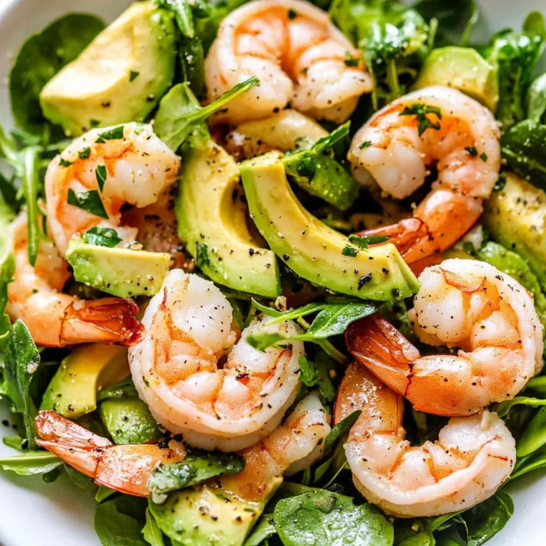 A bowl of shrimp salad with avocado.