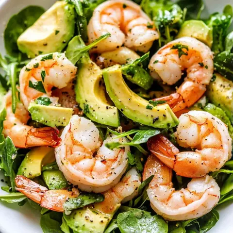 A bowl of shrimp salad with avocado.