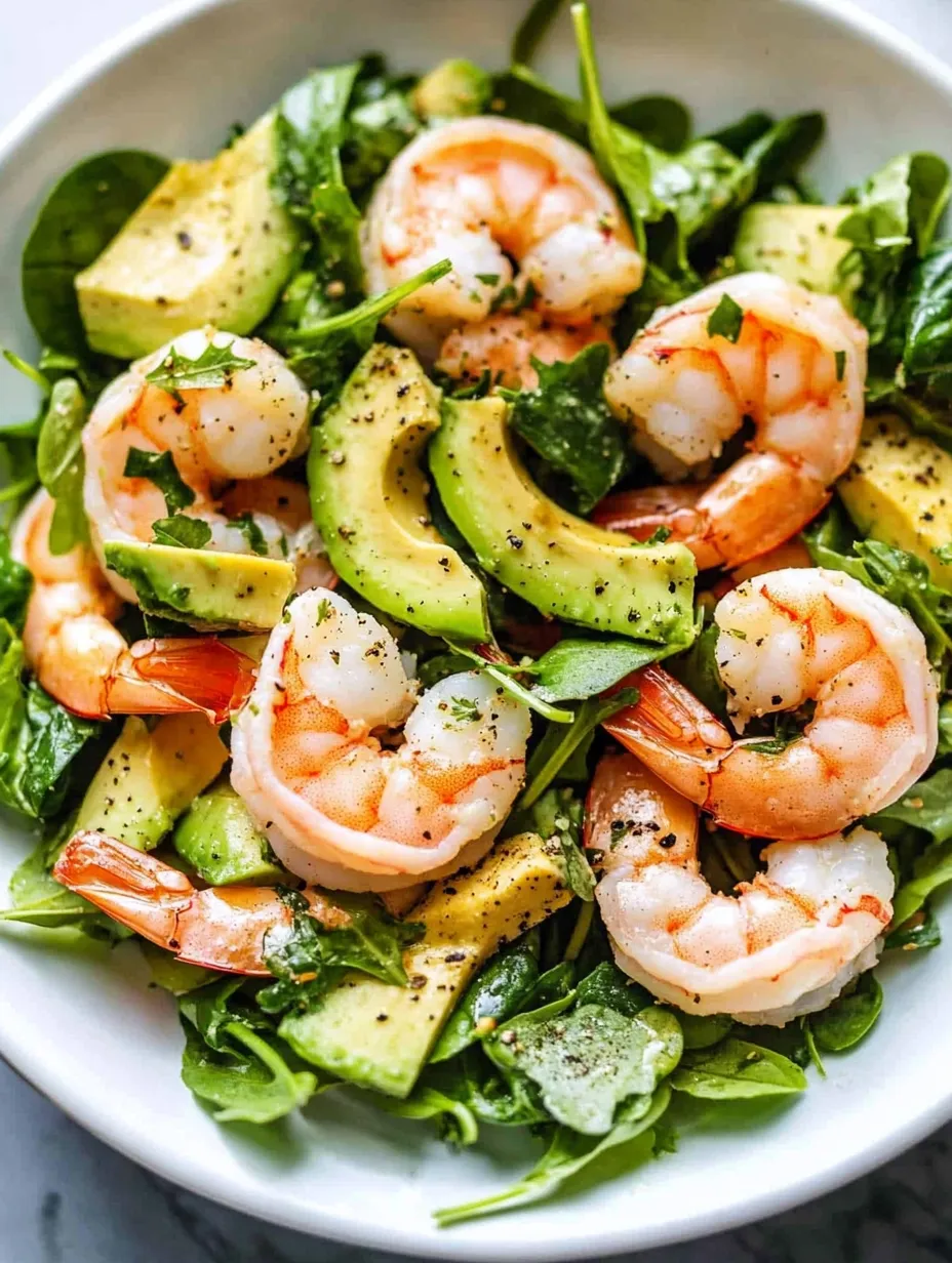 A bowl of shrimp salad with avocado.
