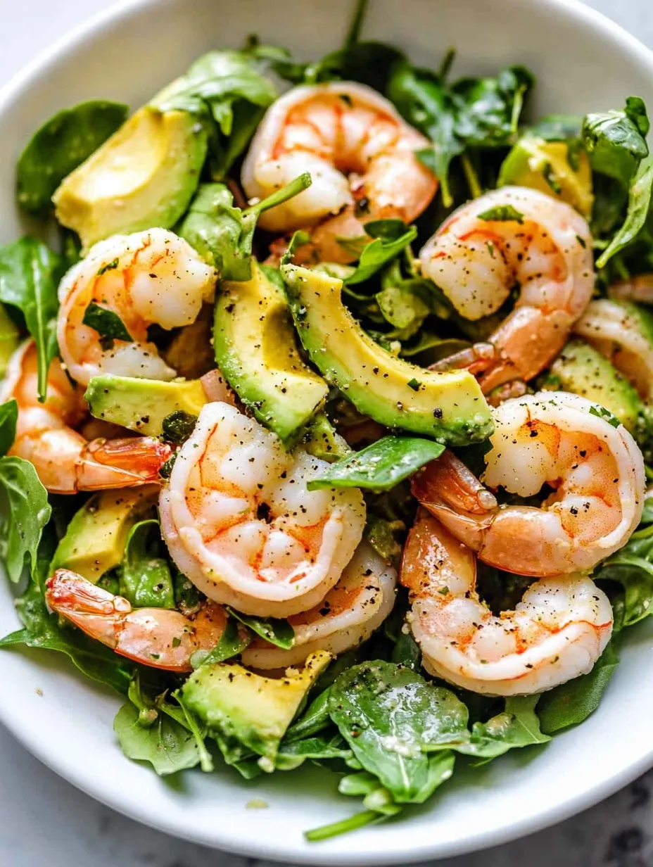 A bowl of shrimp salad with avocado.