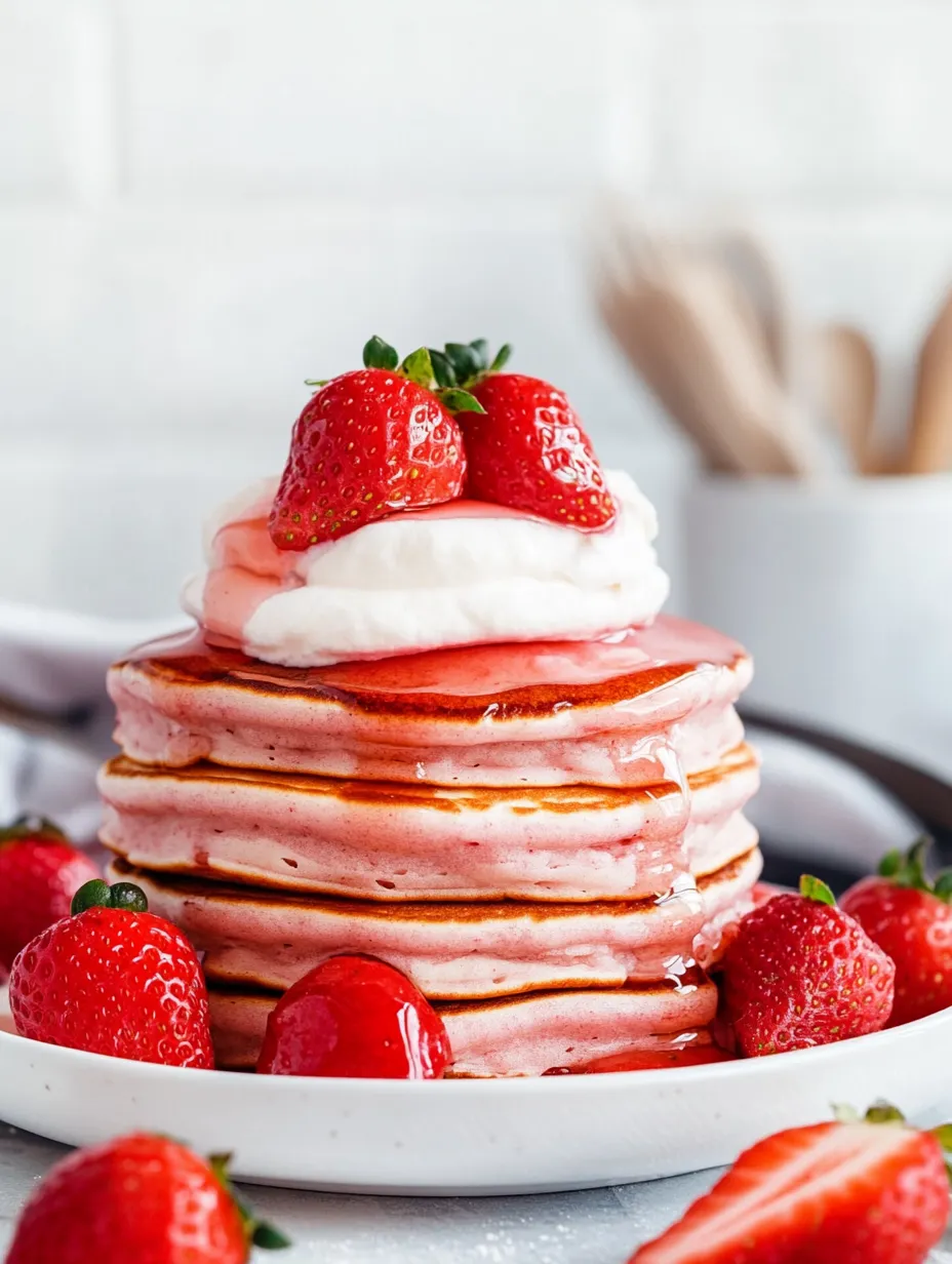 A stack of pancakes with strawberries on top.