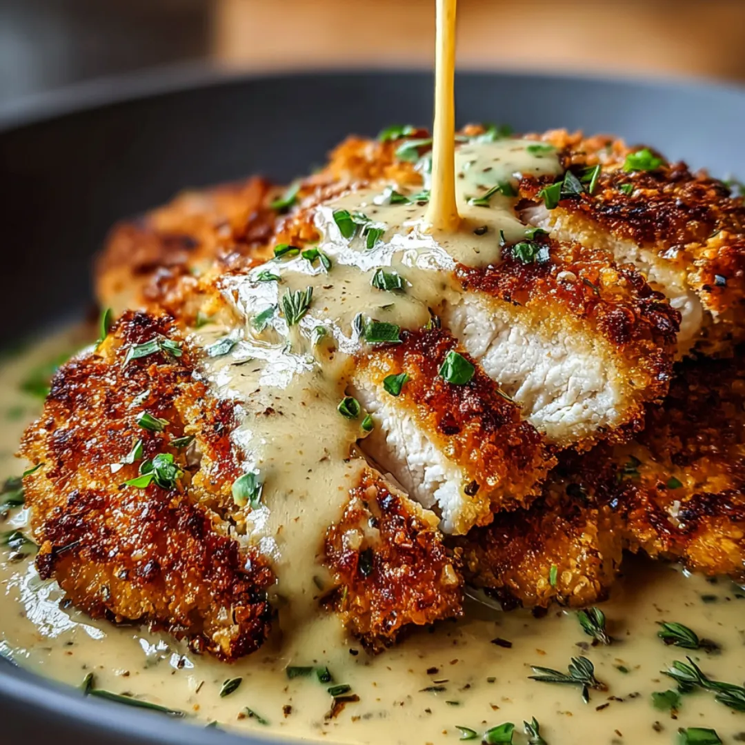 A plate of food with a sauce on top.