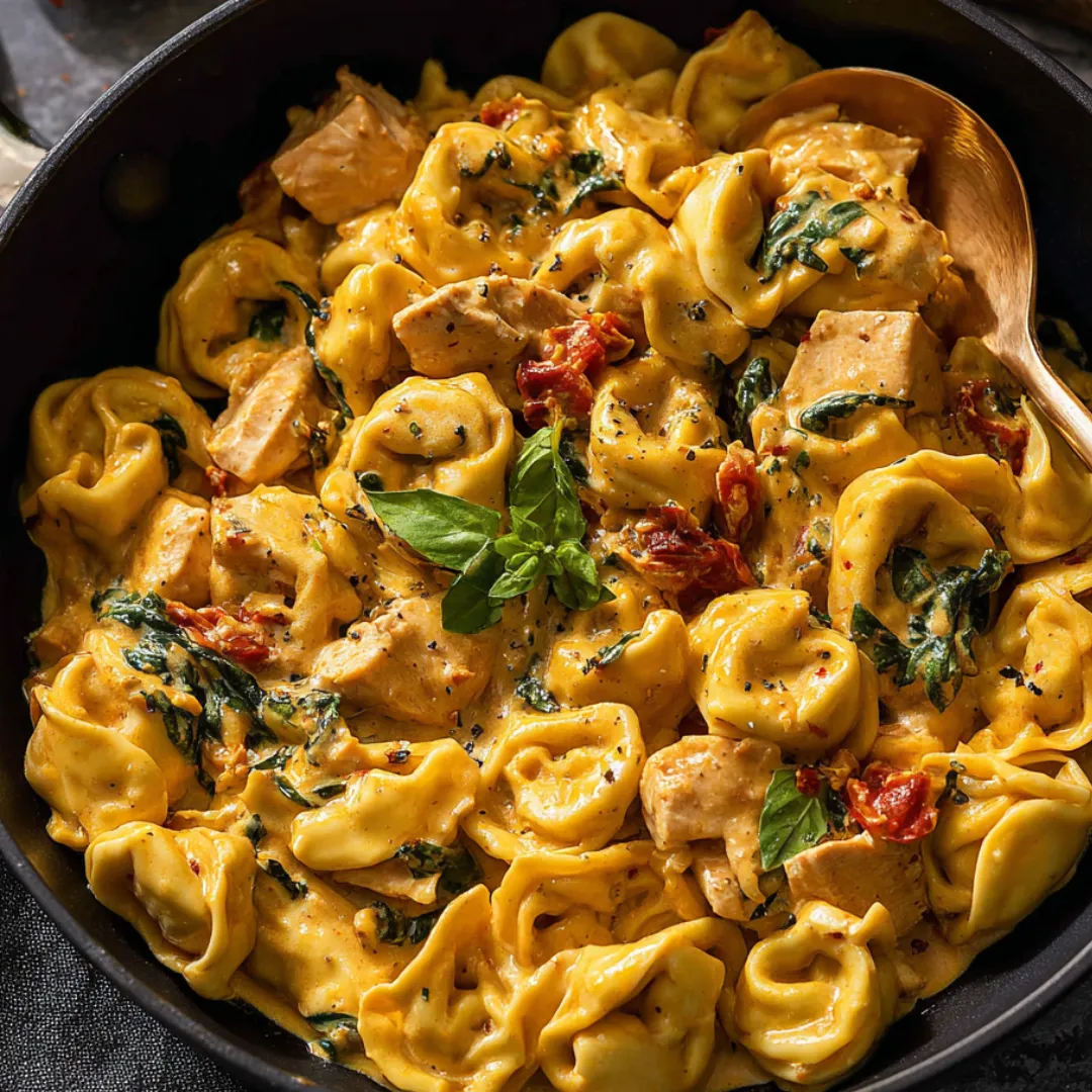 A bowl of pasta with meat and vegetables.