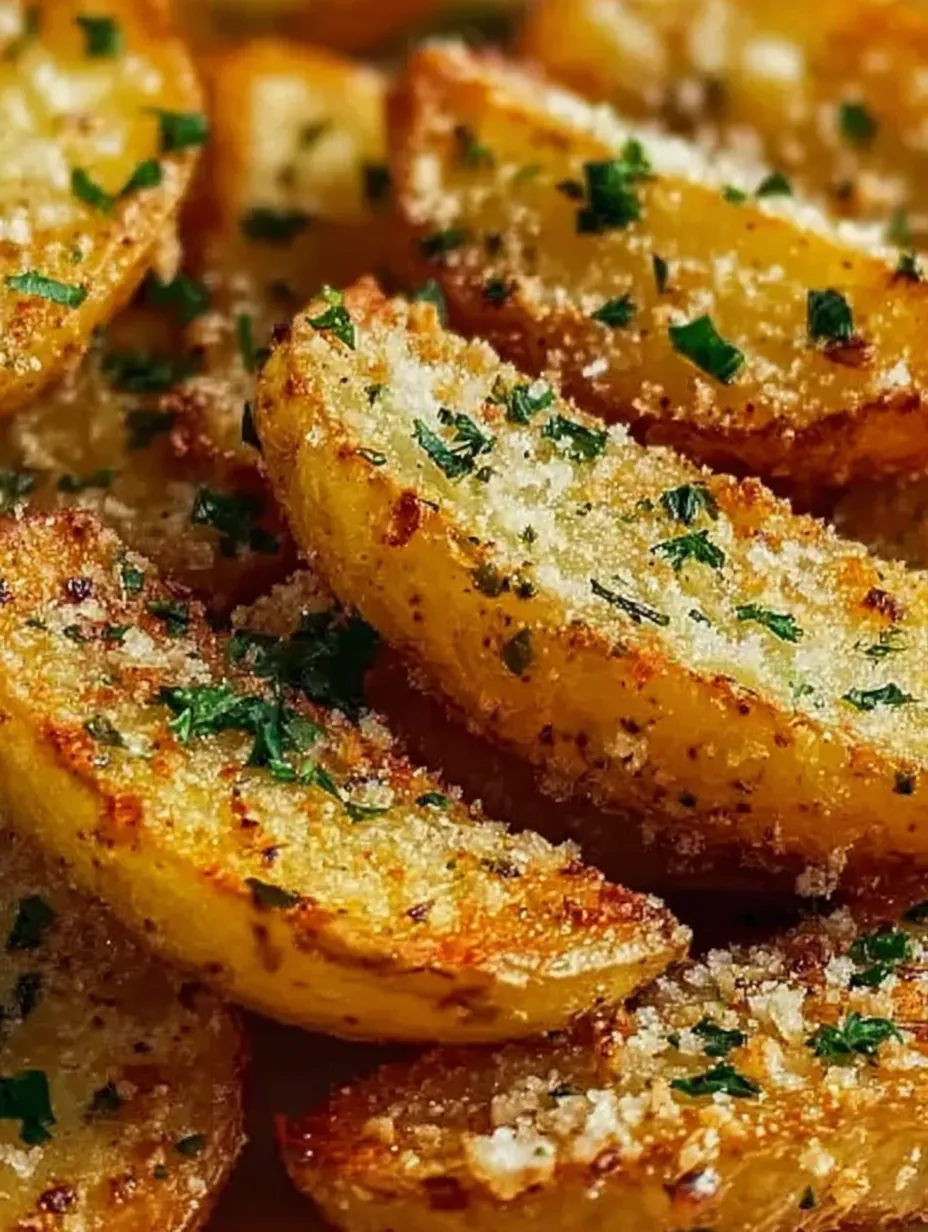 Close-up view of a potato chunk topped with parsley.