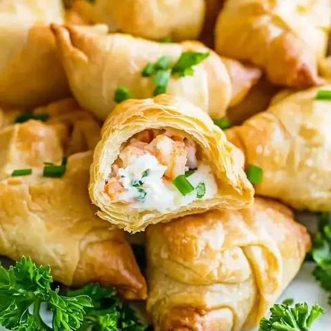 Pastry snacks with creamy filling and fresh herbs.
