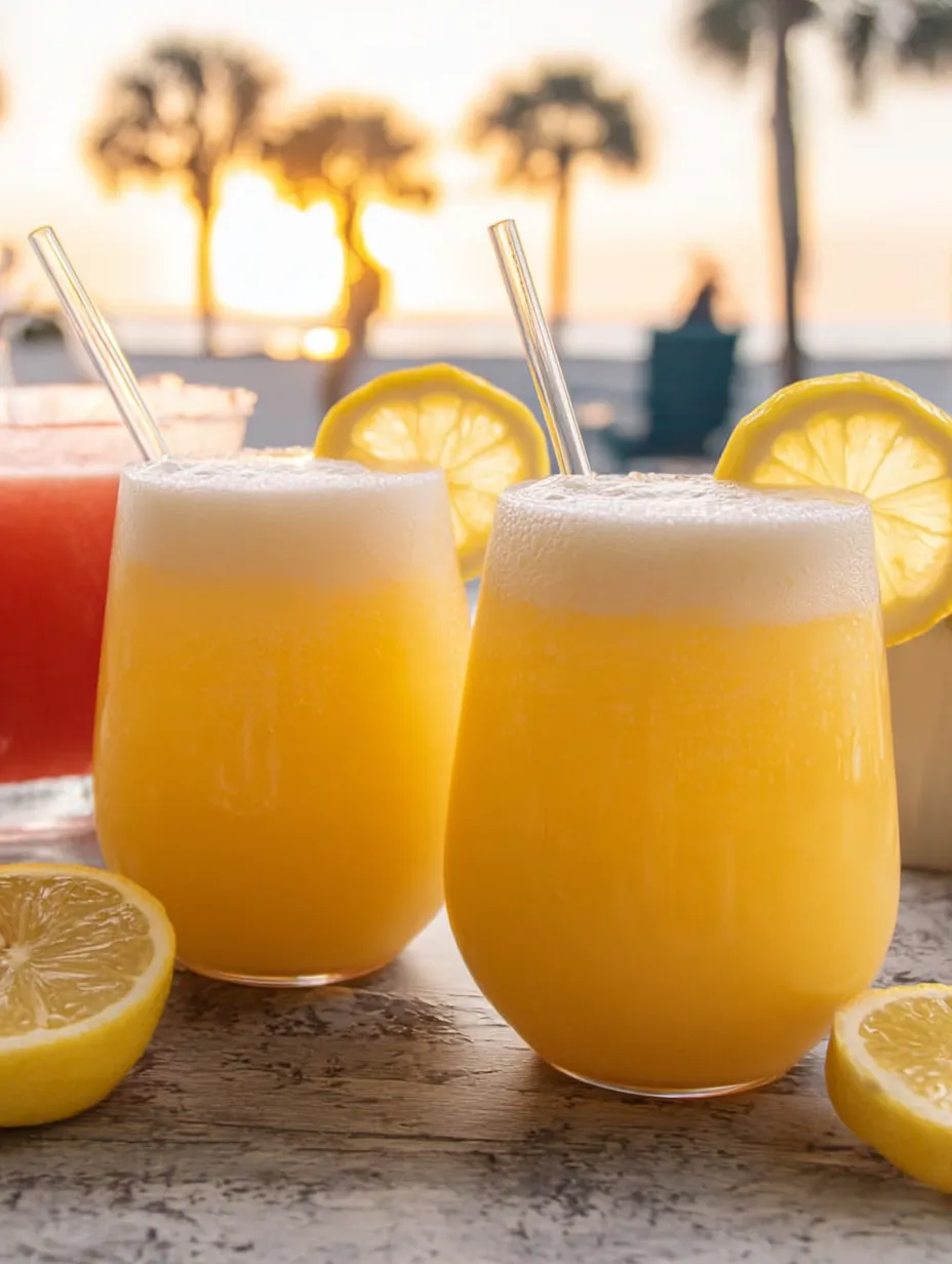 Three lemonade glasses sitting on a tabletop.