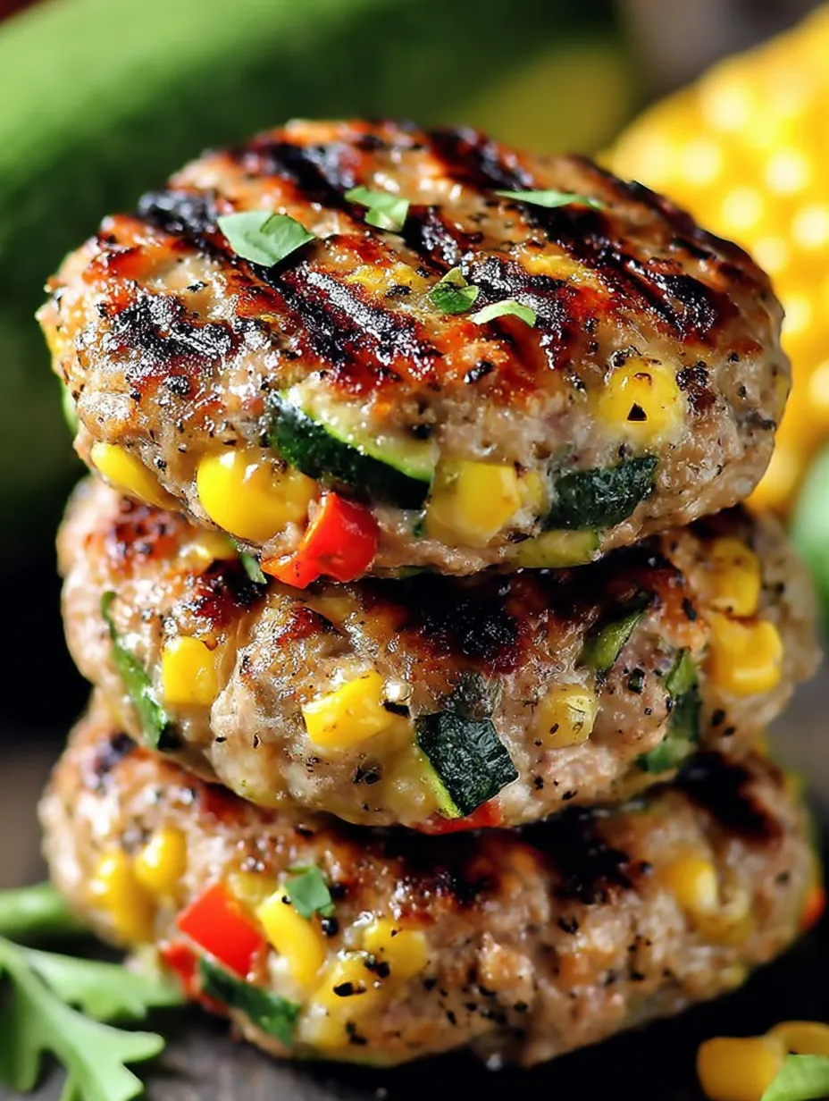 A stack of hamburgers with vegetables.