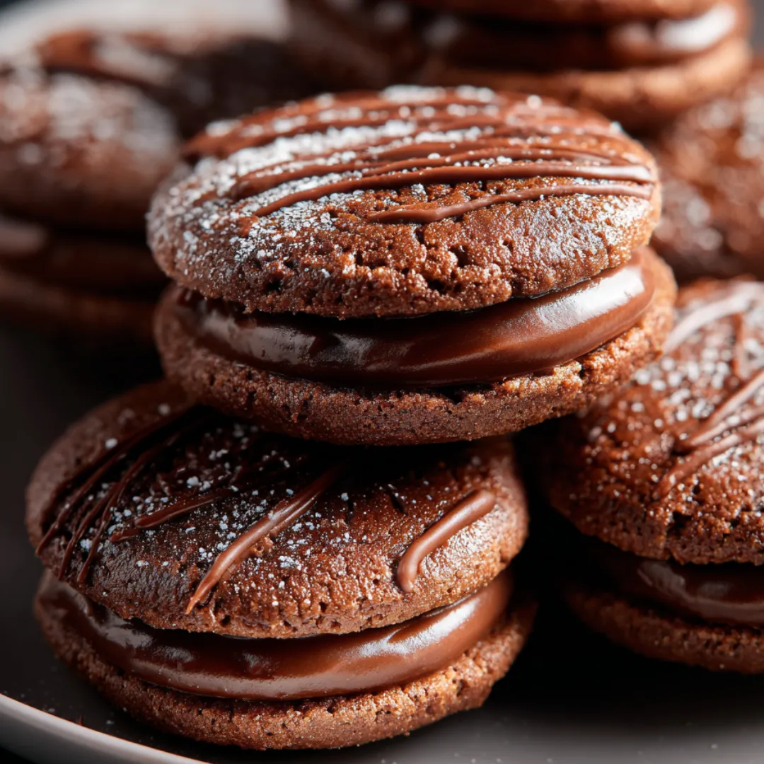 Chocolate chip cookies with chocolate drizzle.