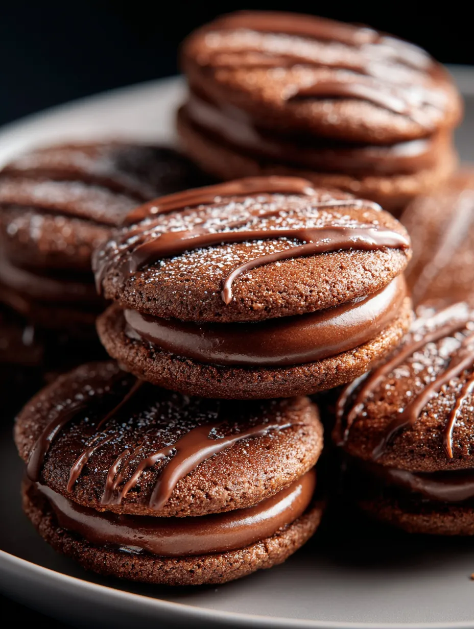 Chocolate covered cookies on a plate.