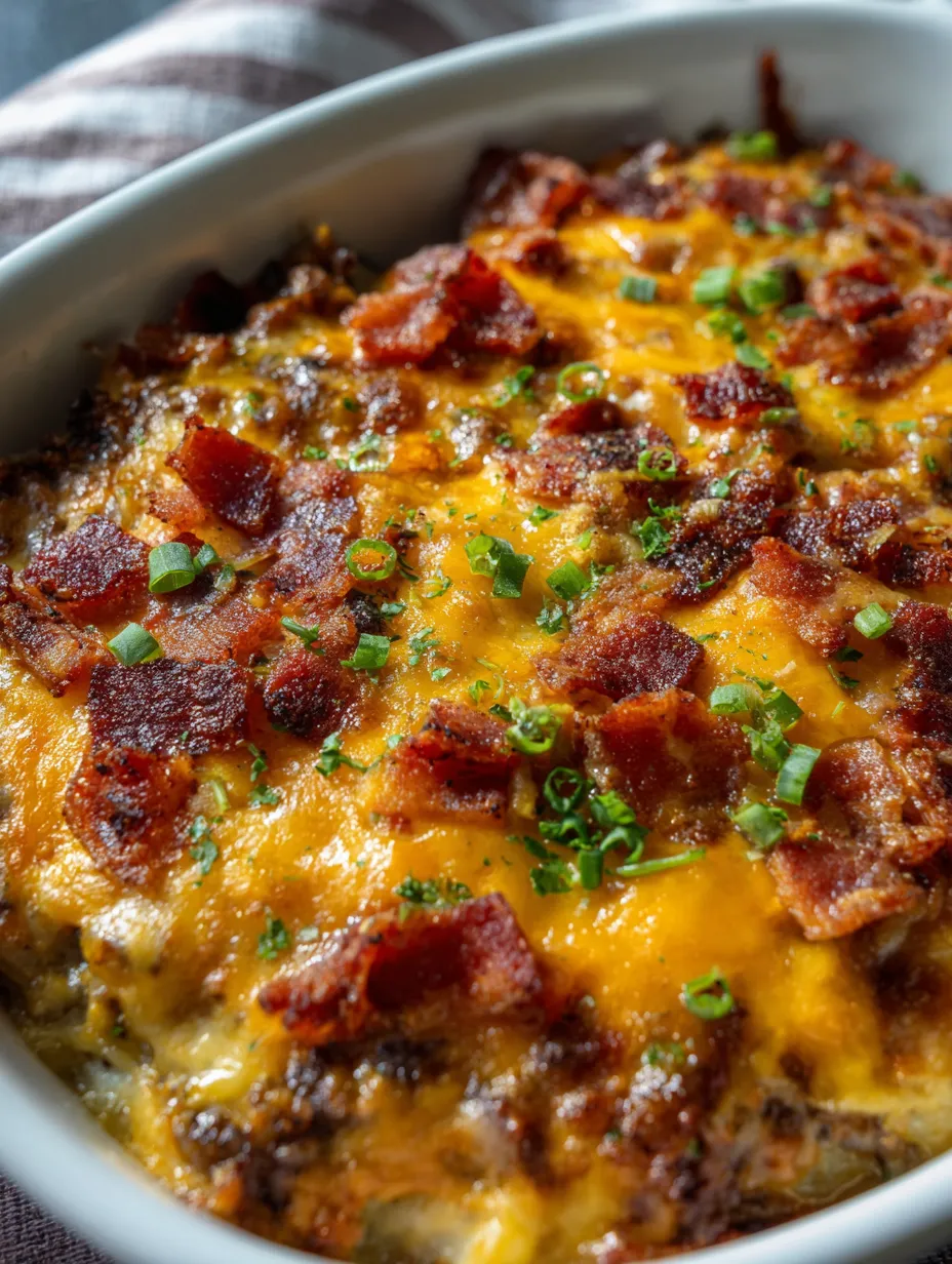 A white bowl filled with bacon and cheese.