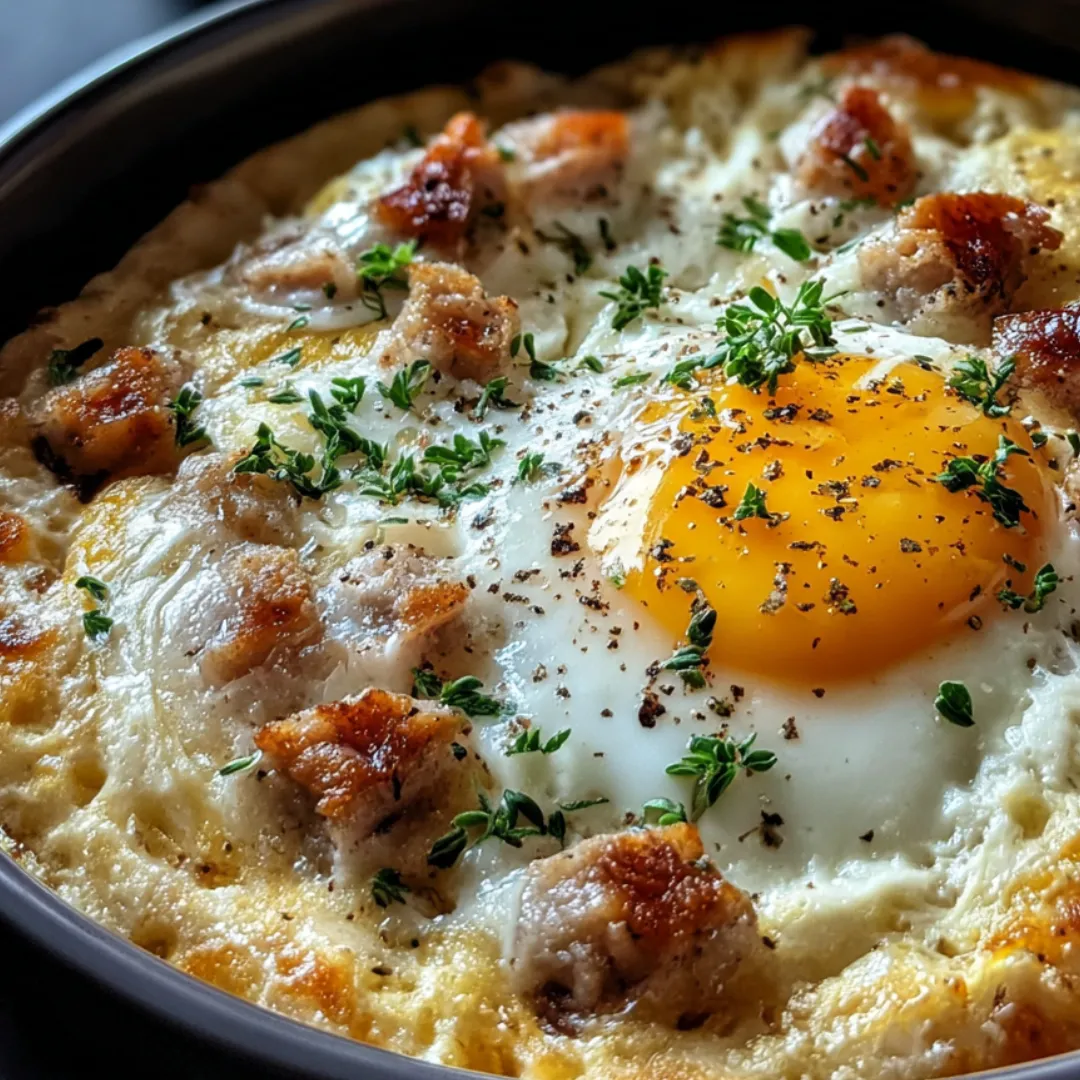 A fried egg in a bowl.