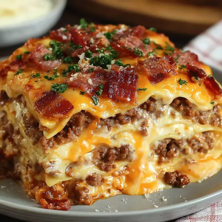 A plate of food with bacon and cheese.