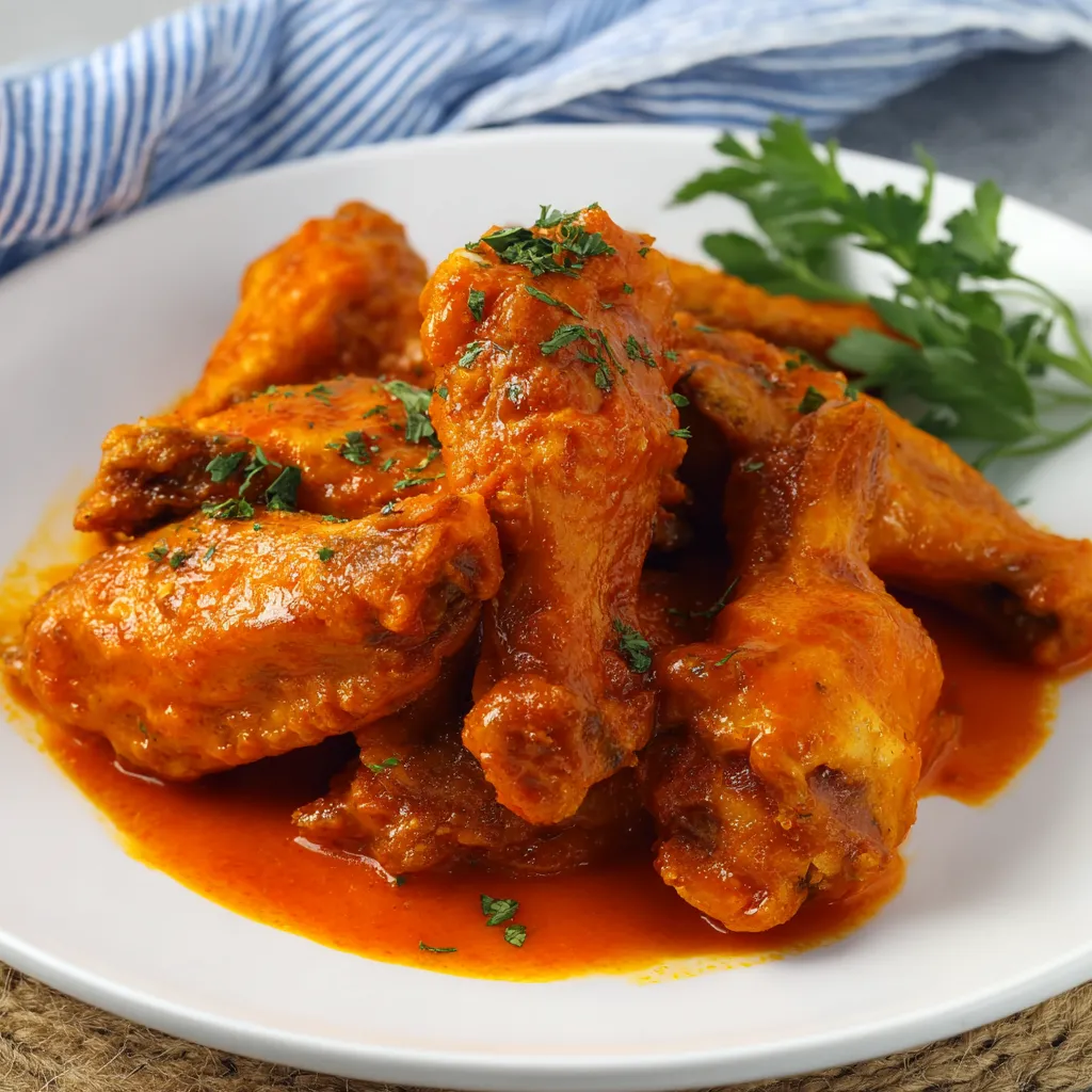 A plate of chicken with sauce.