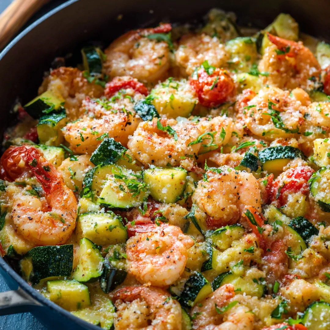 A bowl of shrimp and vegetables.