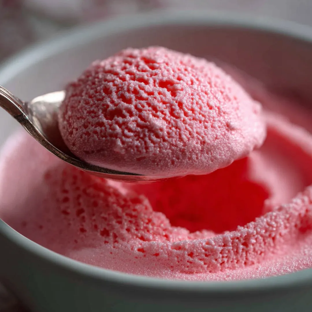 A spoonful of pink frosting.