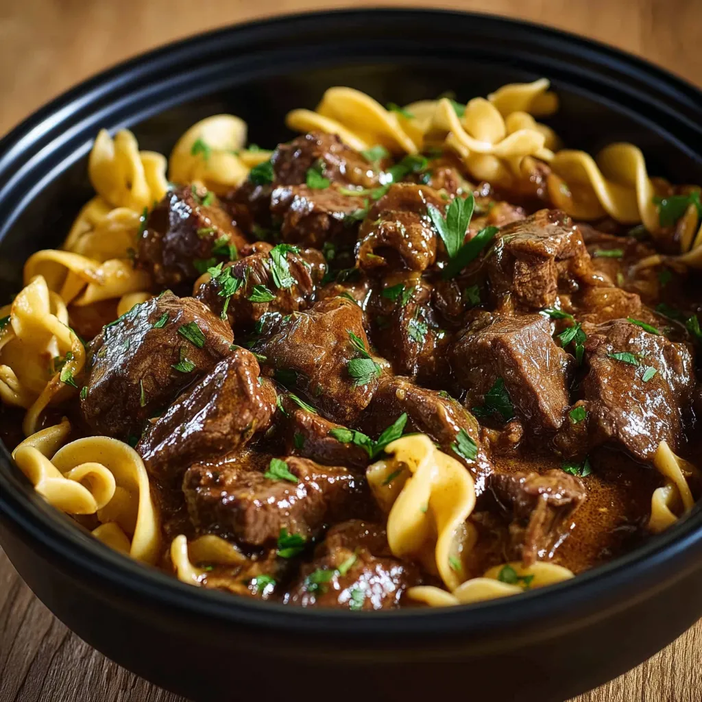 A bowl of beef and noodles.