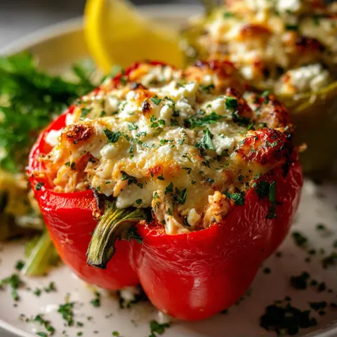 A plate of food with a red pepper and a lemon.