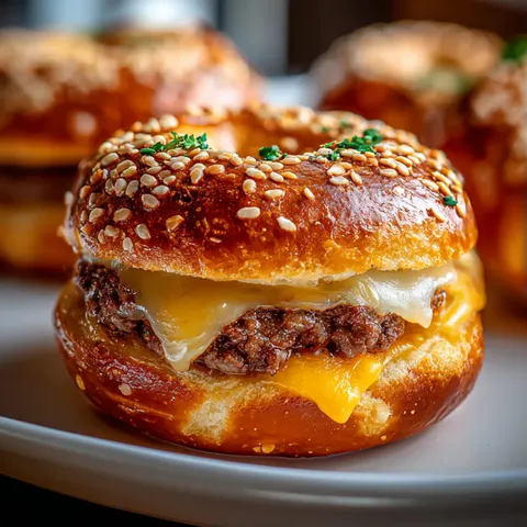 A sandwich with cheese and meat on a plate.