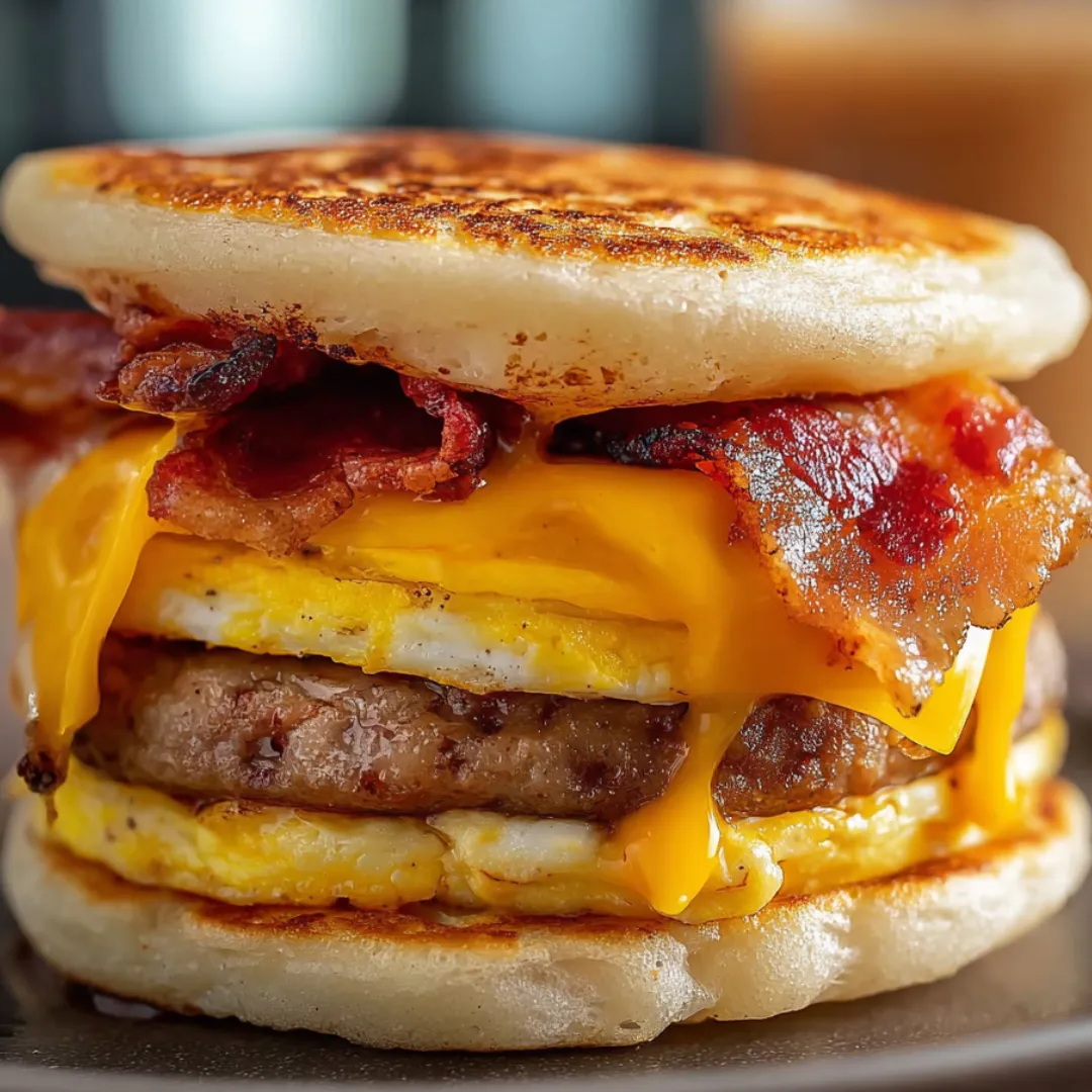 A breakfast sandwich with bacon and egg.