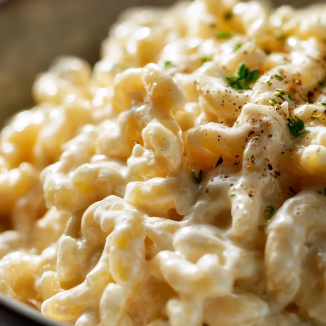A bowl of macaroni and cheese.