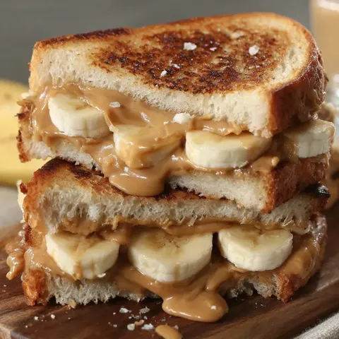 A stack of banana sandwiches with peanut butter.
