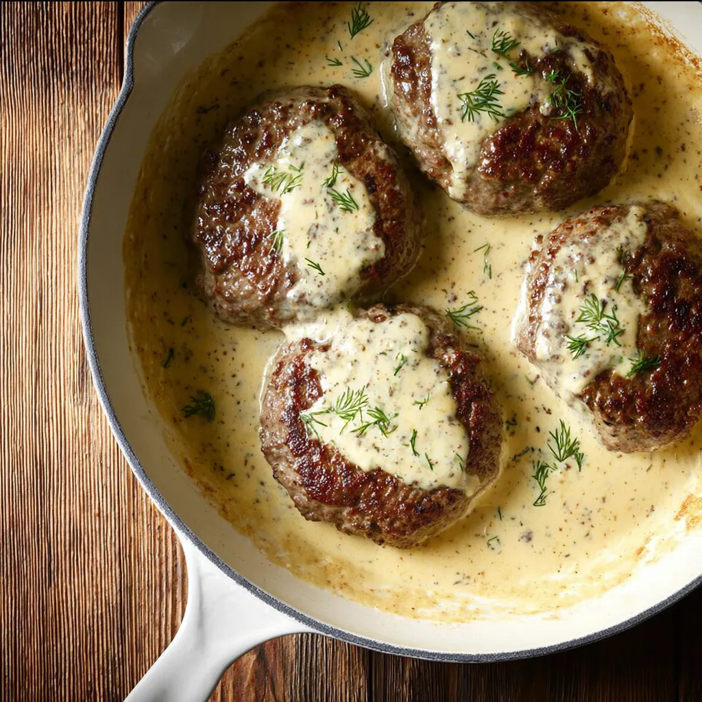 A pan of meat with sauce on a wooden table.