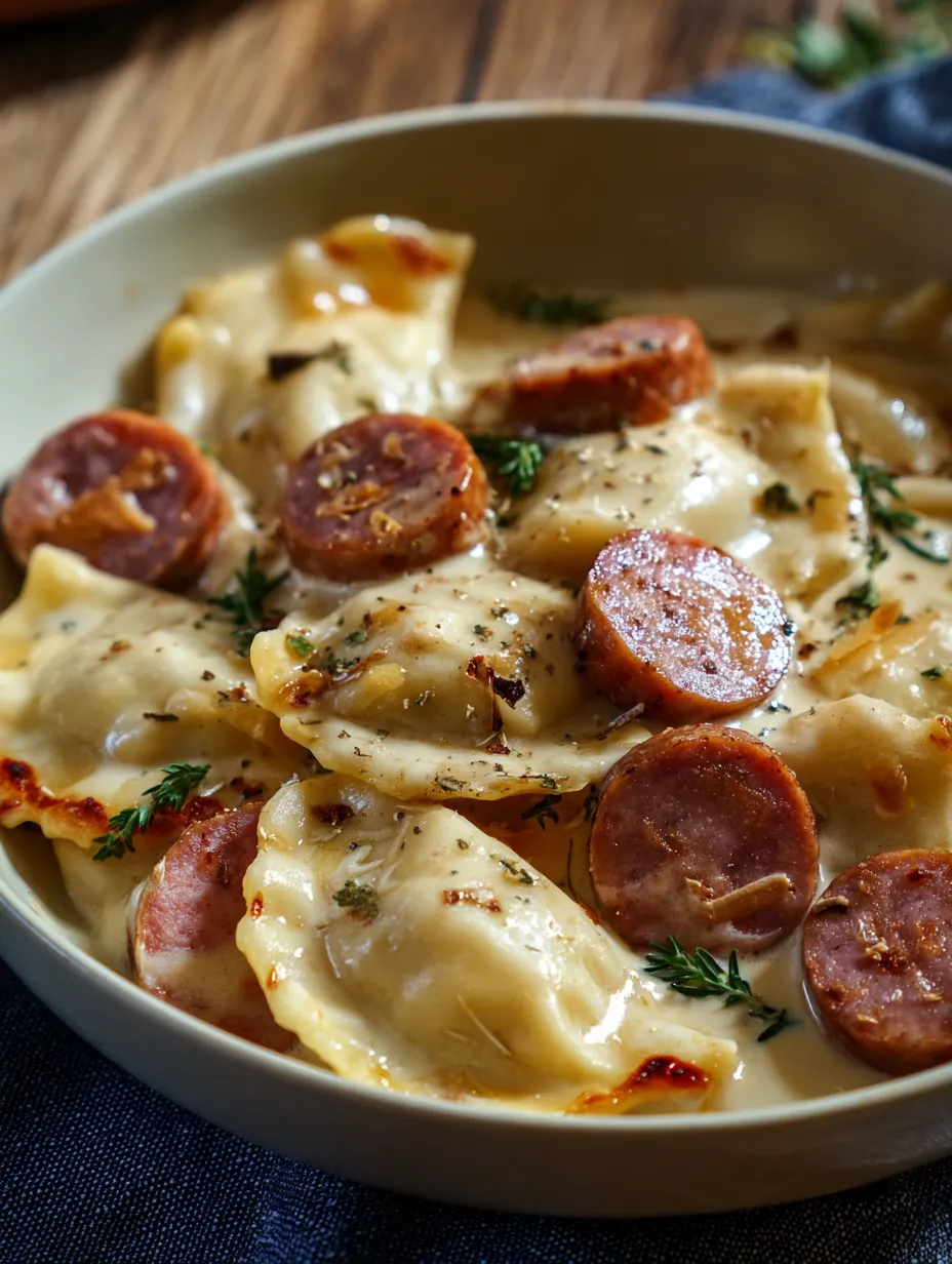 A bowl of pasta with sausage and cheese.