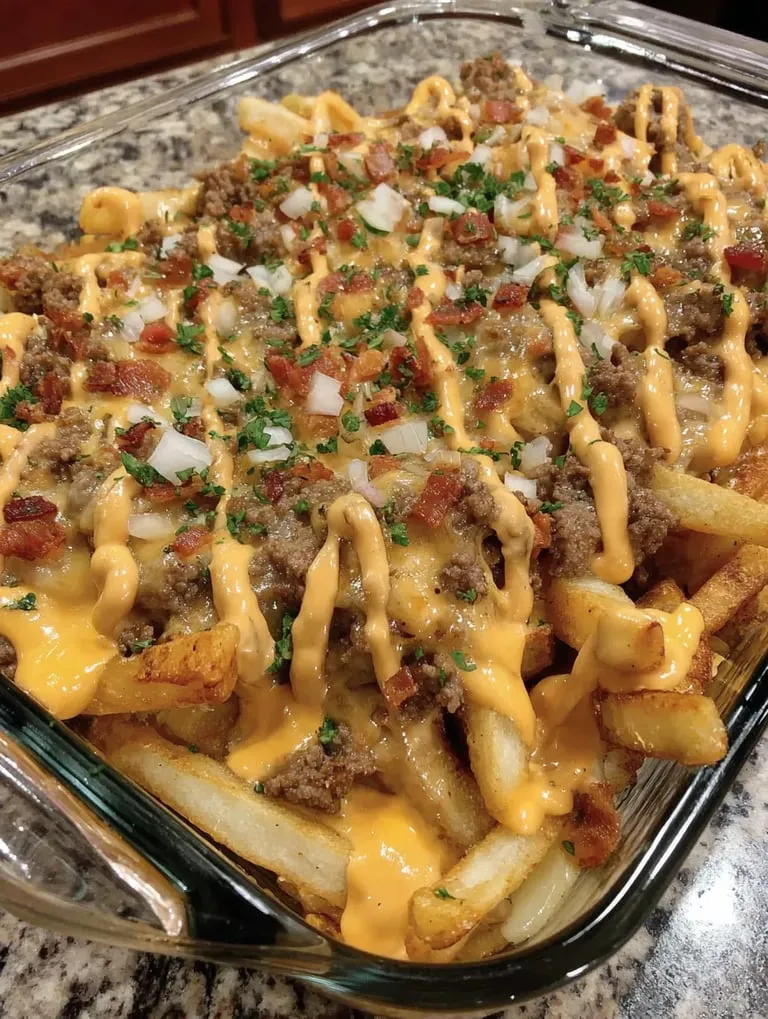 A plate of food with cheese and bacon.