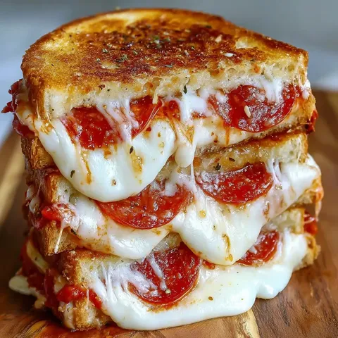 A stack of three grilled cheese sandwiches.
