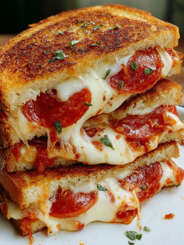 A stack of three grilled cheese sandwiches.