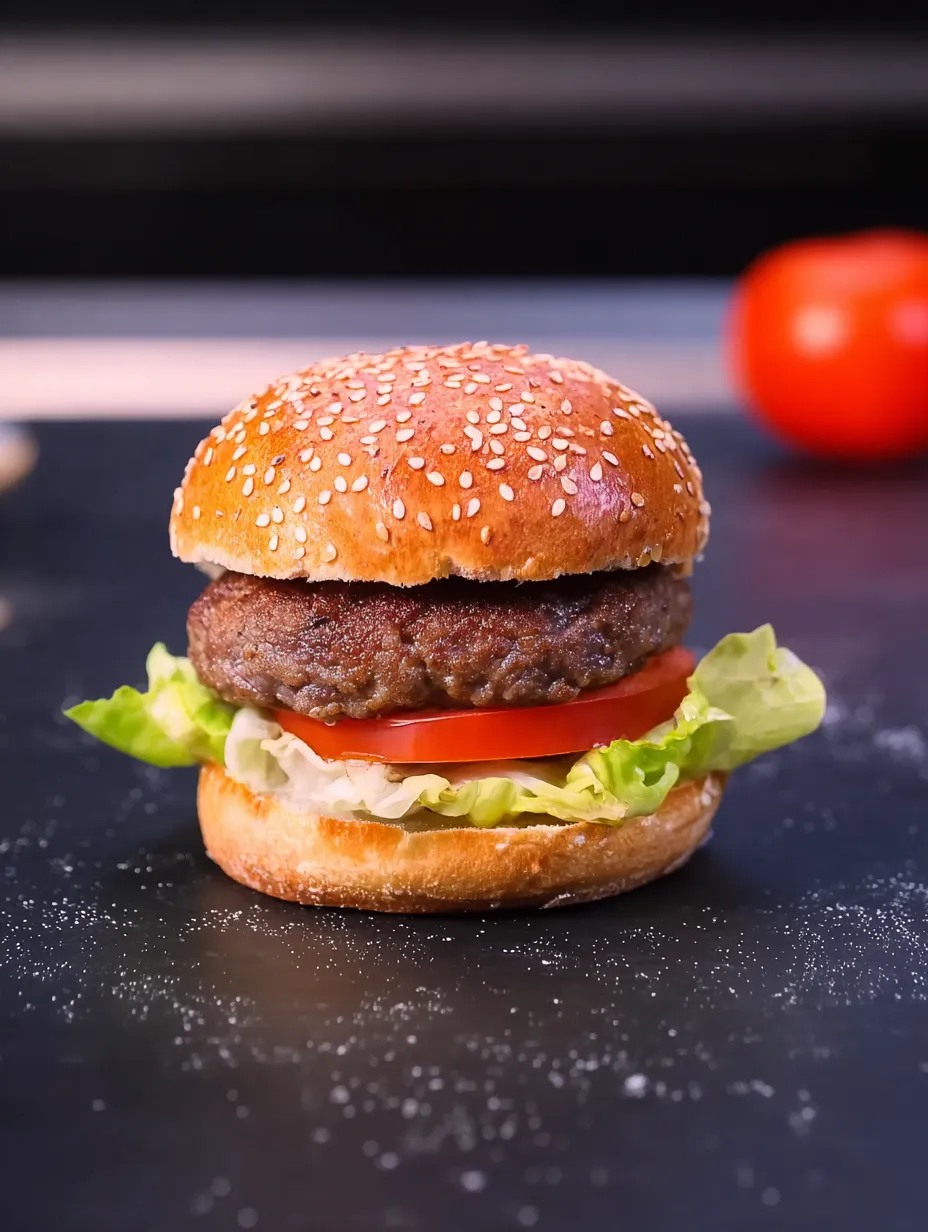 A burger with lettuce and tomato.