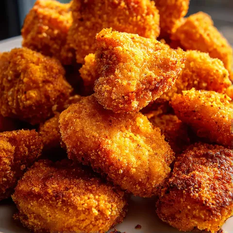 A plate of breaded chicken.