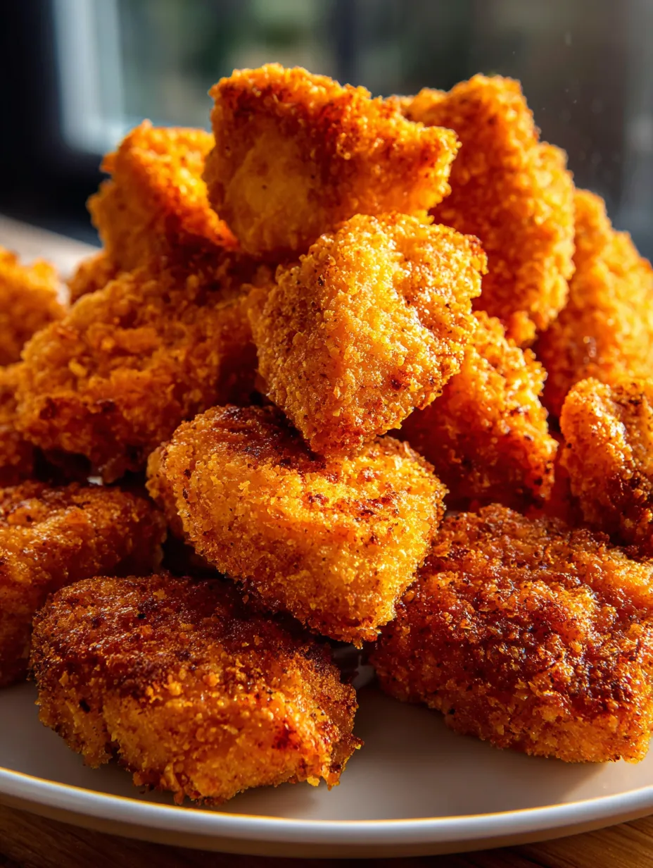 A pile of fried chicken on a plate.
