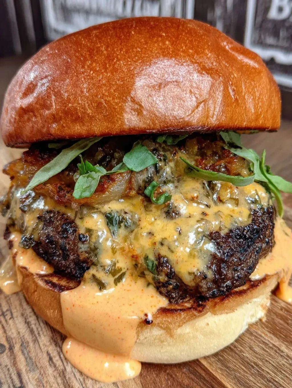 A burger with lettuce and cheese.