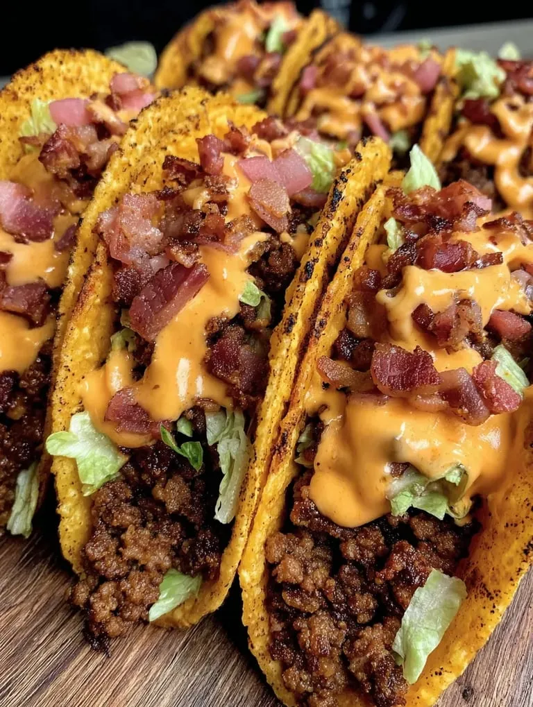 Two tacos with meat and cheese.