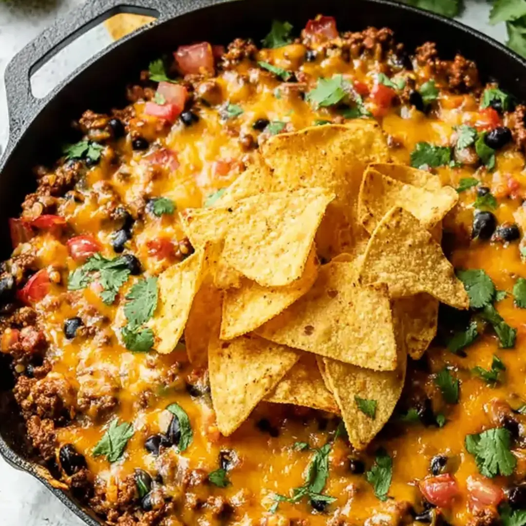 A bowl of chili with chips on top.